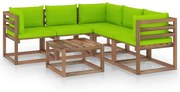 6 pcs conj. lounge almofadões verde brilhante pinho impregnado