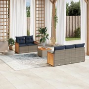 vidaXL 6 pcs conjunto sofás p/ jardim c/ almofadões vime PE cinzento