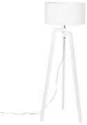 Candeeiro de pé tripé branco em madeira com abajur branco 50 cm - Puros Moderno
