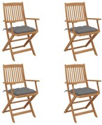 vidaXL Cadeiras de jardim dobráveis c/ almofadões 4 pcs acácia maciça