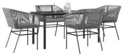 vidaXL Conjunto jantar jardim 5 peças almofadas vidro vime cinzento PE