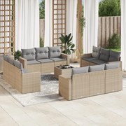13 pcs conjunto de sofás p/ jardim com almofadões vime PE bege