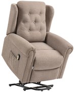 HOMCOM Poltrona Relax Reclinável Elétrica Poltrona Elevatória com Encosto Alto Capitonê Controlo Remoto 85x91x103 cm Marrom Claro | Aosom Portugal
