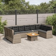 7 pcs conjunto lounge de jardim c/ almofadões vime PE cinzento