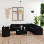 11 pcs conjunto lounge de jardim c/ almofadões vime PE preto