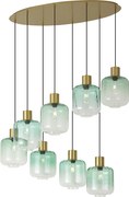 Candeeiro suspenso Hotel Chic latão com vidro azul e verde 8 luzes - Qara