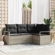 vidaXL Conjunto de Sofá de Jardim com 4 Peças e Almofadas Cinza Claro