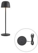 Candeeiro de mesa preto com LED recarregável com estação de carregamento IP65 - Raika