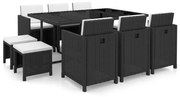 vidaXL 11 pcs conjunto jantar exterior com almofadões vime PE preto