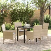 vidaXL Conjunto de Jantar de Jardim com 5 Peças e Almofadas Bege em Rattan Sintético