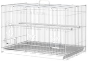 PawHut Gaiola para pássaros 60x41x41cm Aviário com 2 poleiros e 3 portas para pássaros pequenos Canários Papagaios de metal branco