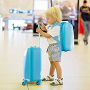 Conjunto de 2 malas de mão infantil com rodas, mala dura, mochila portátil, bagagem rolante Azul Claro