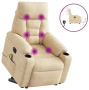 vidaXL Poltrona de massagens elétrica elevatória microfibra cor creme