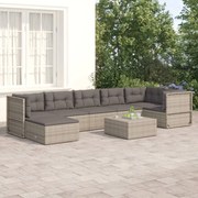 7 pcs conjunto lounge de jardim c/ almofadões vime PE cinzento