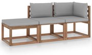 3 pcs conjunto lounge de paletes + almofadões pinho impregnado