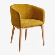 Cadeira De Jantar Estofada Bunia Com Braços Madeira Natural & Chenille Mostarda - Sklum