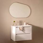 Conjunto De Móveis De Banheiro De Madeira Egerton Com Pia Integrada Branco & Oval Led E Anti-embaciamento 100x80 Cm Riben & Castanho Moka - Sklum