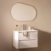 Conjunto De Móvel De Casa De Banho Suspenso Em Madeira Com Lavatório Integrado Egerton Branco & Oval Led E Anti-embaciamento 100x80 Cm - Sklum