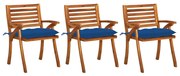 vidaXL Cadeiras de jantar jardim c/ almofadões 3 pcs madeira acácia