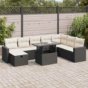 vidaXL 9 pcs conjunto de sofás p/ jardim c/ almofadões vime PE preto