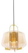 Candeeiro suspenso art déco dourado com vidro âmbar 30 cm - Kevin Art Deco