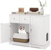 Caixa de areia escondida para banheiro de gato, armário lateral, casa de madeira para animais de estimação, branca