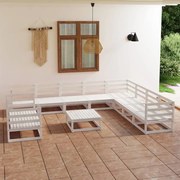 11 pcs conjunto lounge de jardim pinho maciço branco