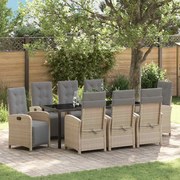 vidaXL Conjunto de Jantar de Jardim com 9 peças e almofadas bege em rattan sintético