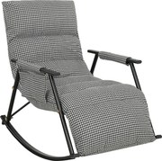 HOMCOM Poltrona Baloiço com Encosto e Apoia-Pés Ajustáveis 105° Estofada em Linho com Bolso Lateral e Estrutura de Metal Preto e Branco | Aosom Portugal