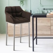 Banco de bar Damaso em tecido com estrutura prateada 64 x 110 x 48 cm Castanho