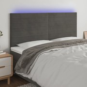 Cabeceira de cama c/ LED veludo 180x5x118/128 cm cinza-escuro