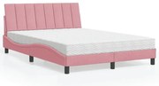 vidaXL Cama com colchão 140x200 cm veludo rosa