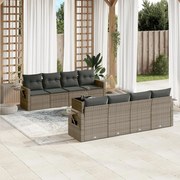 vidaXL 9 pcs conjunto sofás p/ jardim com almofadões vime PE cinzento