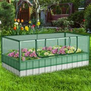 Floreira elevada galvanizada com cobertura para estufa Porta de enrolar 8 etiquetas em T e par de luvas 174 x 90 x 71 cm verde e prata
