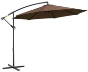 Outsunny Chapéu de Sol de Jardim Ø300x250cm Chapéu de Sol Excêntrico Inclinável com Manivela Base Cruzada Café