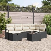 vidaXL Conjunto de Sofá de Jardim 7 Peças da com Almofadas Pretas de Rattan