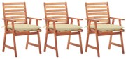vidaXL Cadeiras de jantar p/ jardim 3 pcs c/ almofadões acácia maciça