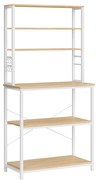 Suporte de prateleira para cozinha VASAGLE Suporte de prateleira para micro-ondas 6 níveis 6 prateleiras e 6 ganchos Estrutura de aço para micro-ondas Design industrial 40 x 80 x 167 cm Carvalho Branco KKS019W09