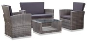 4 pcs conjunto lounge de jardim c/ almofadões vime PE cinzento