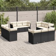 vidaXL 12 pcs conjunto de sofás de jardim c/ almofadões vime PE preto