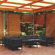 10 pcs conjunto lounge de jardim c/ almofadões pinho preto