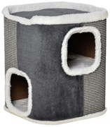 PawHut Arranhador em Forma de Cilindro para Gatos de 2 Níveis com Caverna de Sisal e Pelúcia 40x40x49cm Cinza