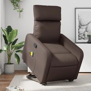 vidaXL Poltrona massagens reclinável elevatória couro artif. castanho
