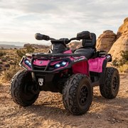 Moto 4 elétrica para Crianças 3 a 7 anos*, 24 V 4x4 Can Am Outlander ATV, RodasEspuma EVA, Assento couro ecológico Rosa