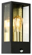Candeeiro de parede exterior preto com dourado e sensor de movimento - Rotterdam Industrial