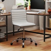 Cadeira de escritório ergonómica sem apoios de braços, cadeira giratória acolchoada, cadeira de escritório com rodas, branca
