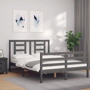 Estrutura de cama com cabeceira 140x190 cm madeira maciça cinza