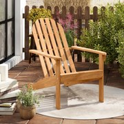 Cadeira Jardim Adirondack em madeira de acácia com assento inclinado e encosto alto ergonómico; ideal para varandas, jardins e piscinas natural