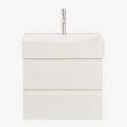 Conjunto De Móvel De Casa De Banho Suspenso Em Madeira E Folha De Freixo Com Lavatório Integrado Ona Branco & Sem Espelho & - Sklum