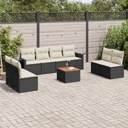 vidaXL 9 pcs conjunto de sofás p/ jardim c/ almofadões vime PE preto